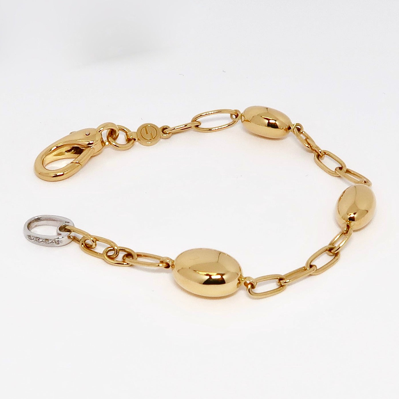 18K Yellow Gold Bracelet, Diamonds White Gold Clasp Link