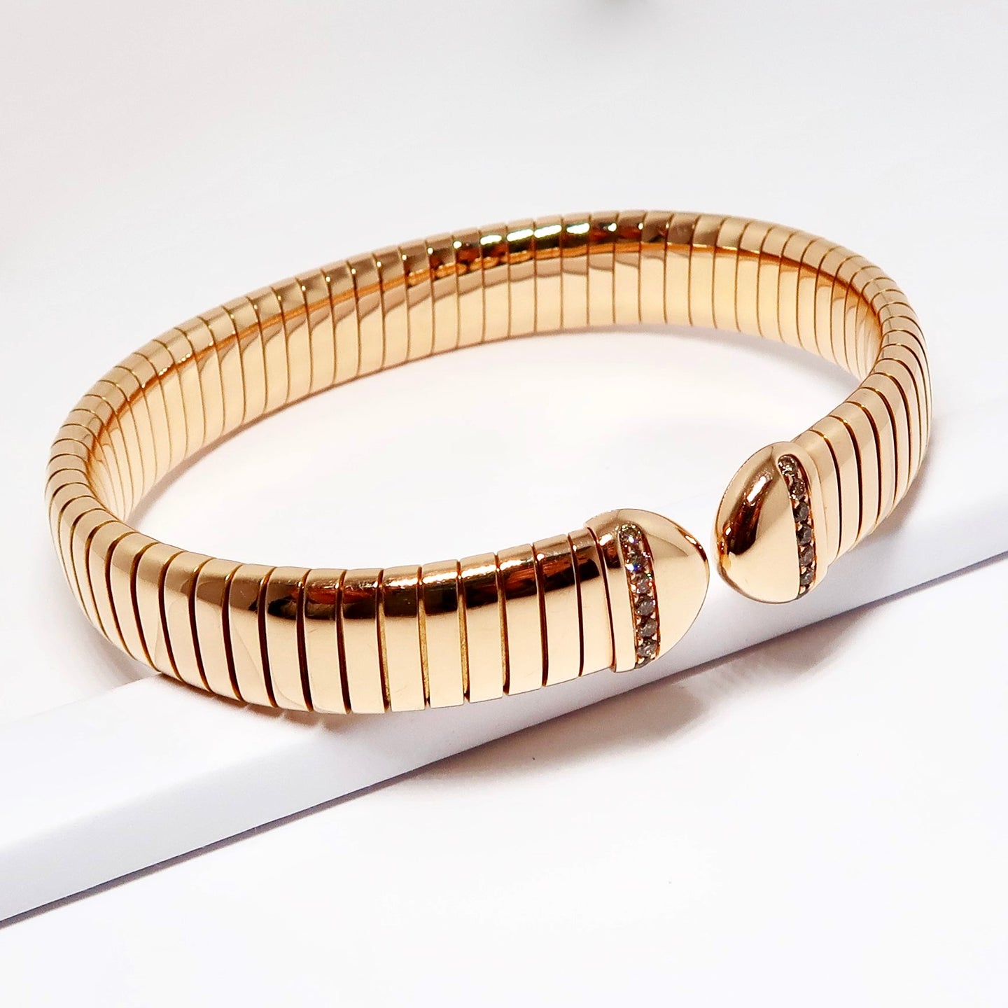 18k Rose Gold Bracelet with Diamonds, Single Opening Bangle