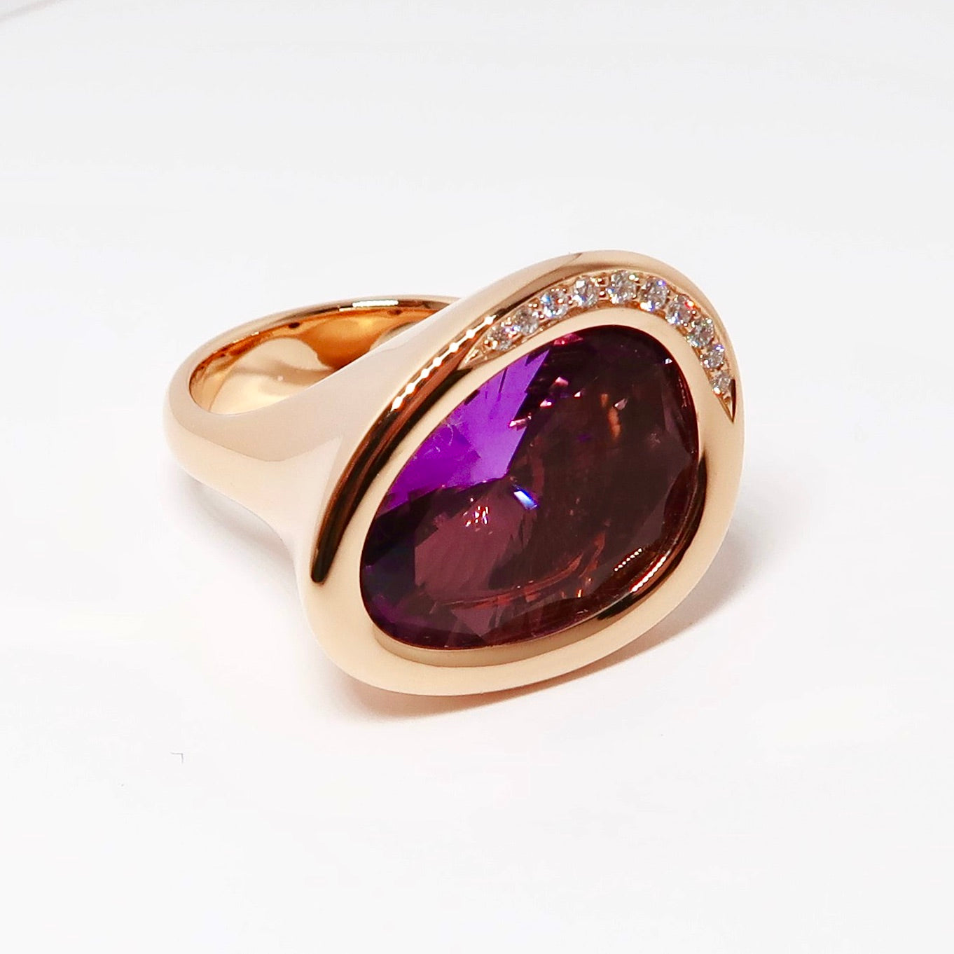 18k Rose Gold, Diamond & Amethyst Ring