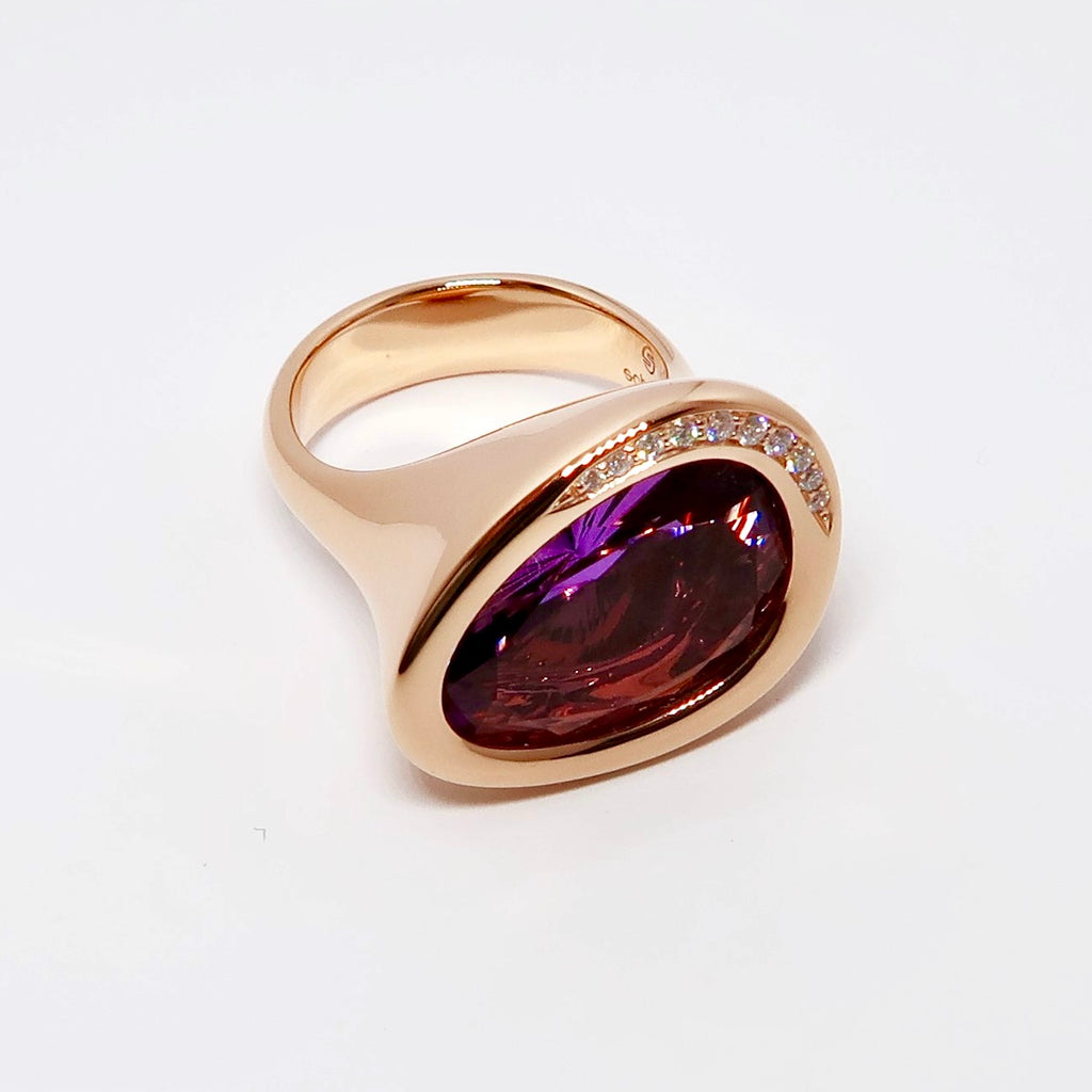 18k Rose Gold, Diamond & Amethyst Ring