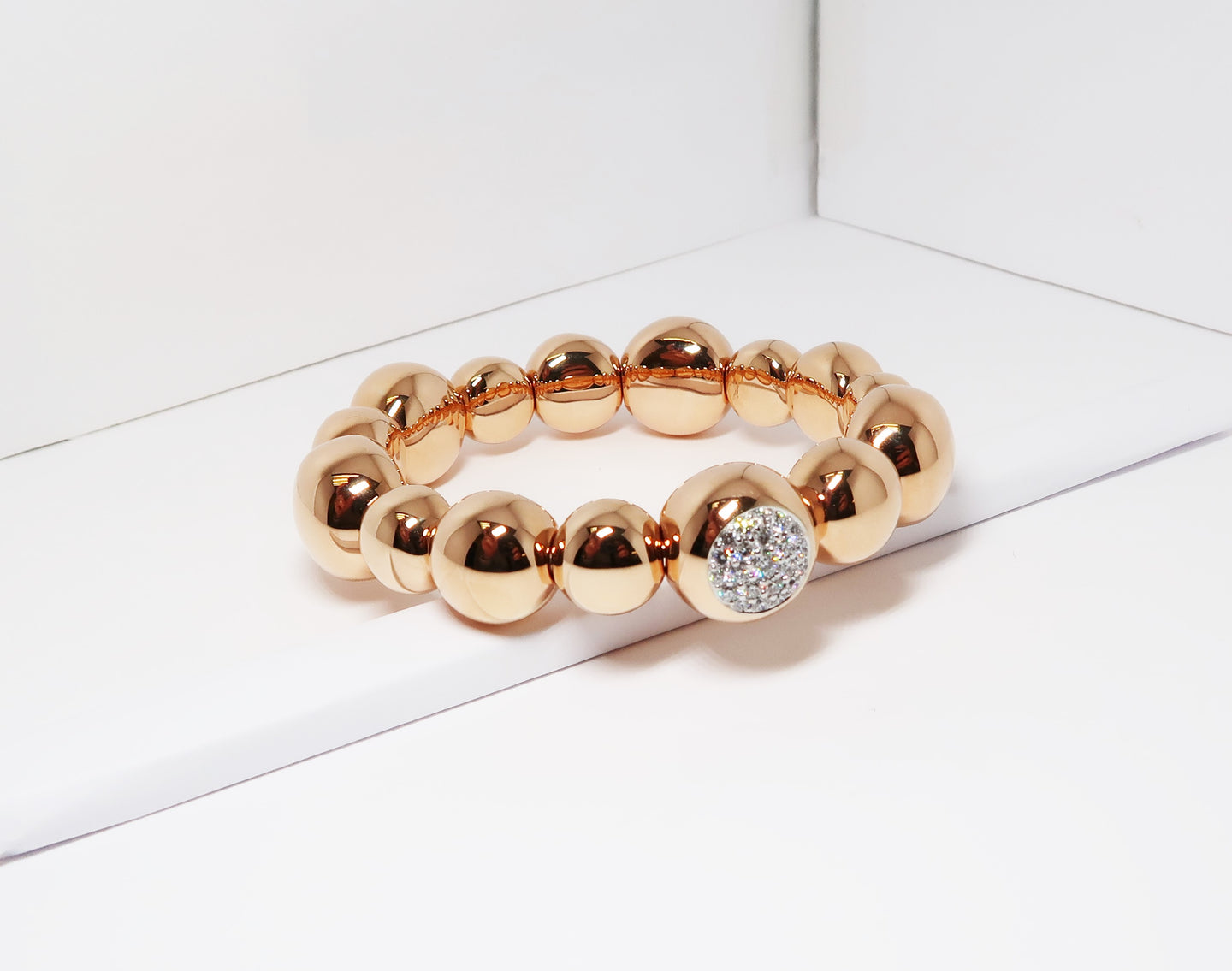 18k Rose Gold Stretch Bangle Bracelet w/ Diamonds