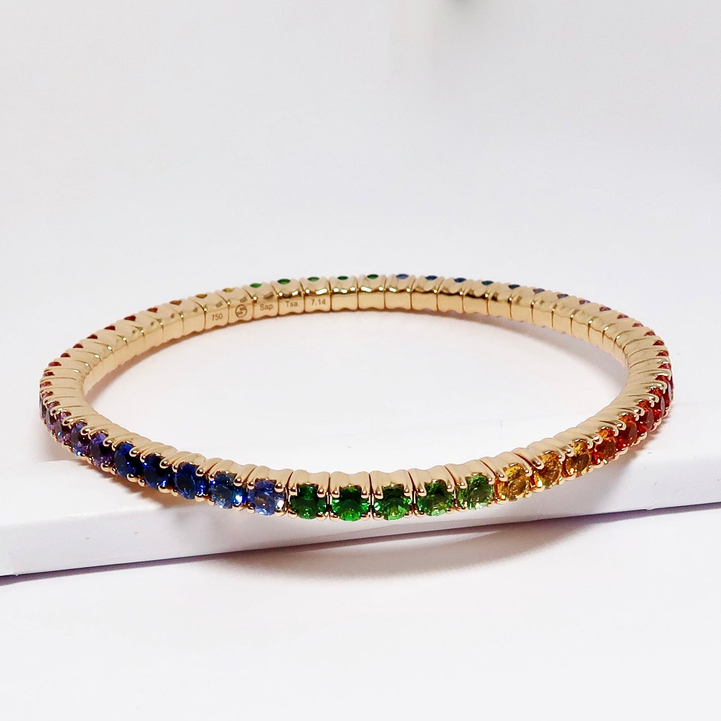 18k Yellow Gold Bracelet w/ Multi-Color, Round Sapphires & Tsavorites