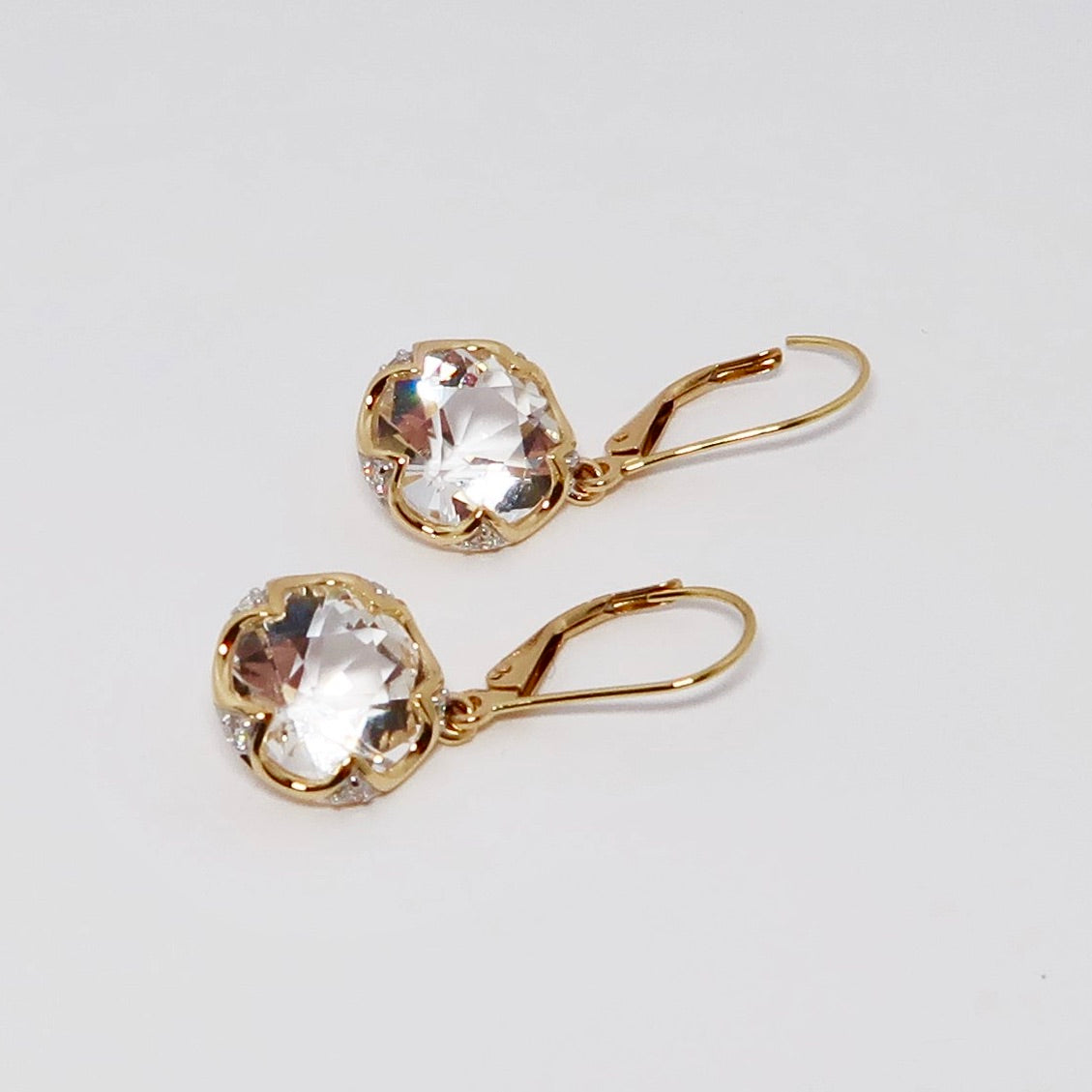 18k Yellow Gold, Rock Crystal and Diamond Earrings