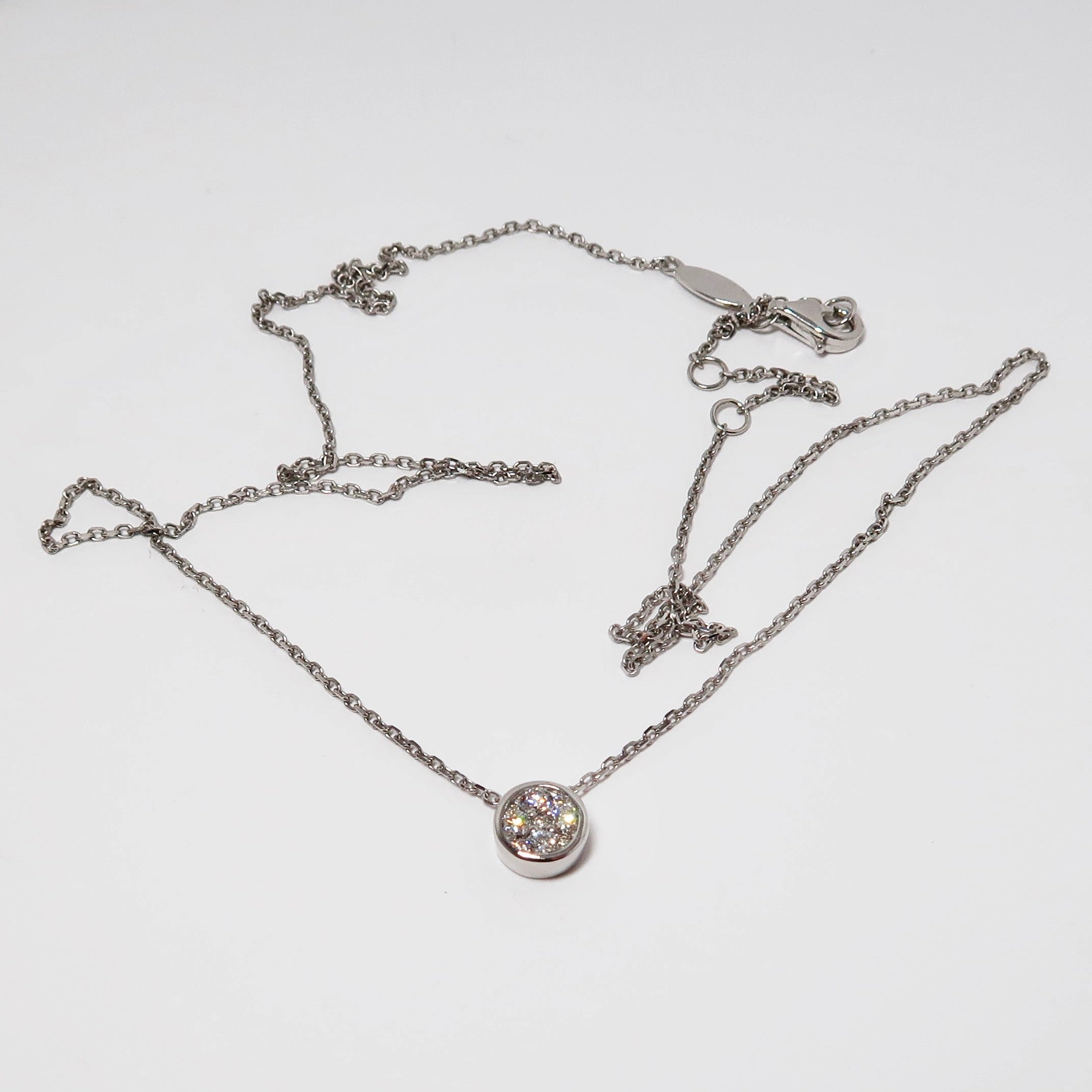 14k White Gold Bezel Cluster Diamond Necklace