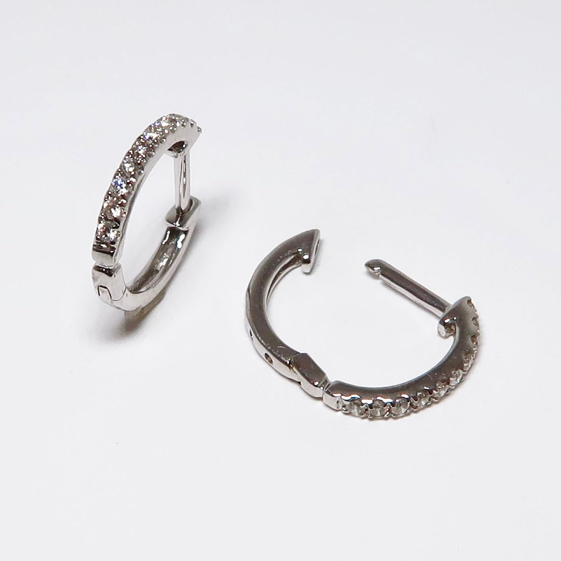 14k White Gold Diamond Huggie Earrings