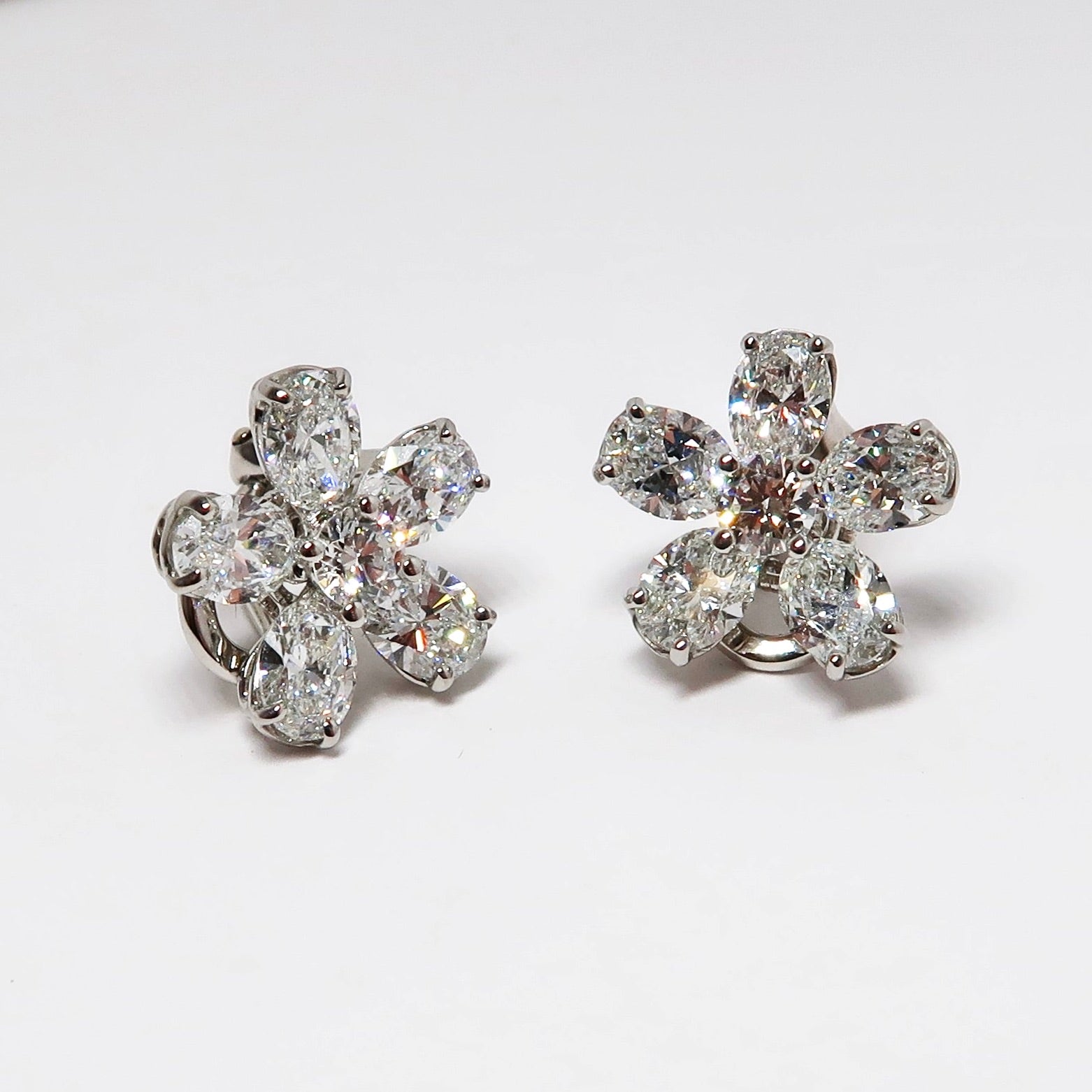Diamond Flower Earrings, 10 Oval Diamonds & 2 Round Diamonds