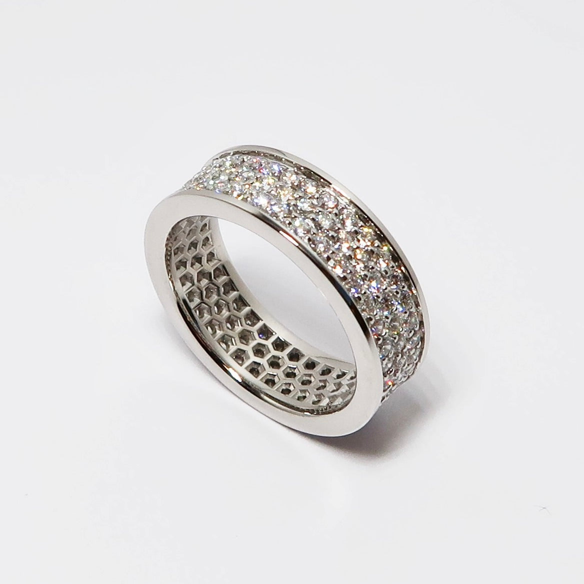 Three-Row Round Diamond Wide Band