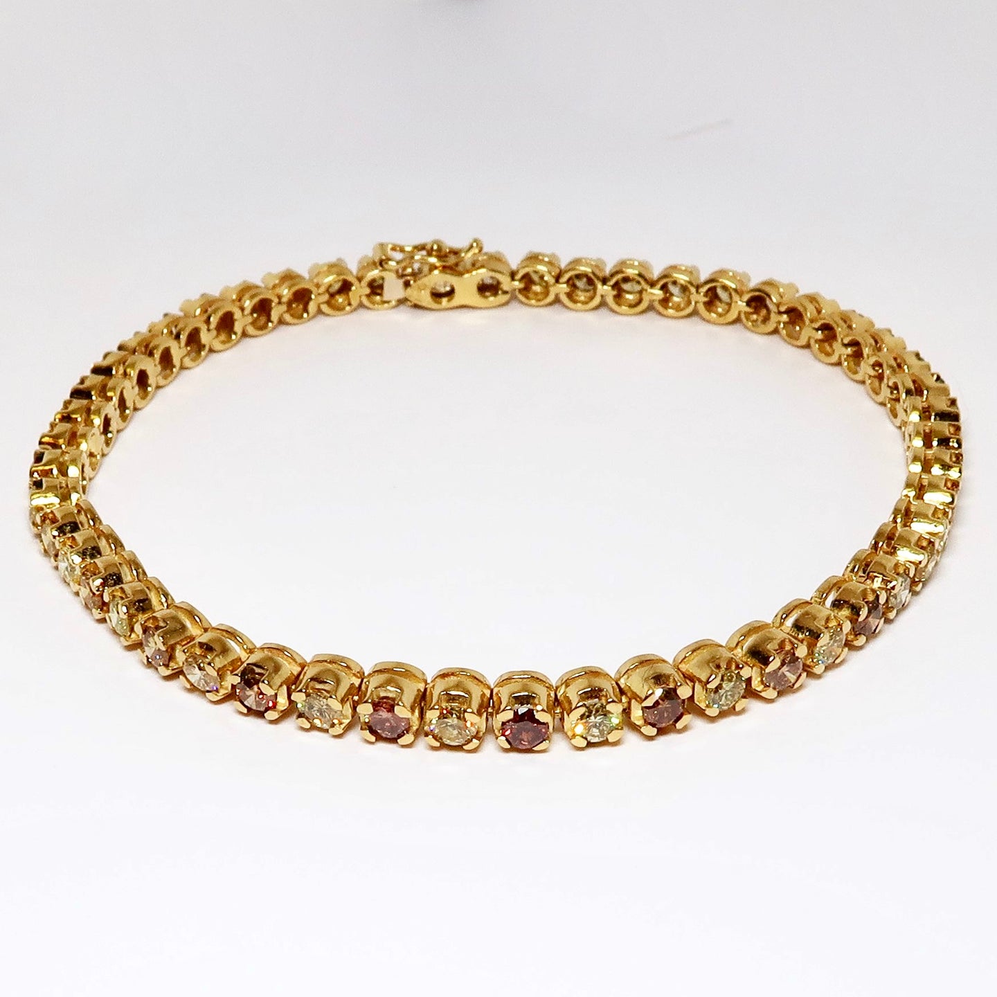 Yellow/Multi Color Round Diamond Straight Line Bracelet