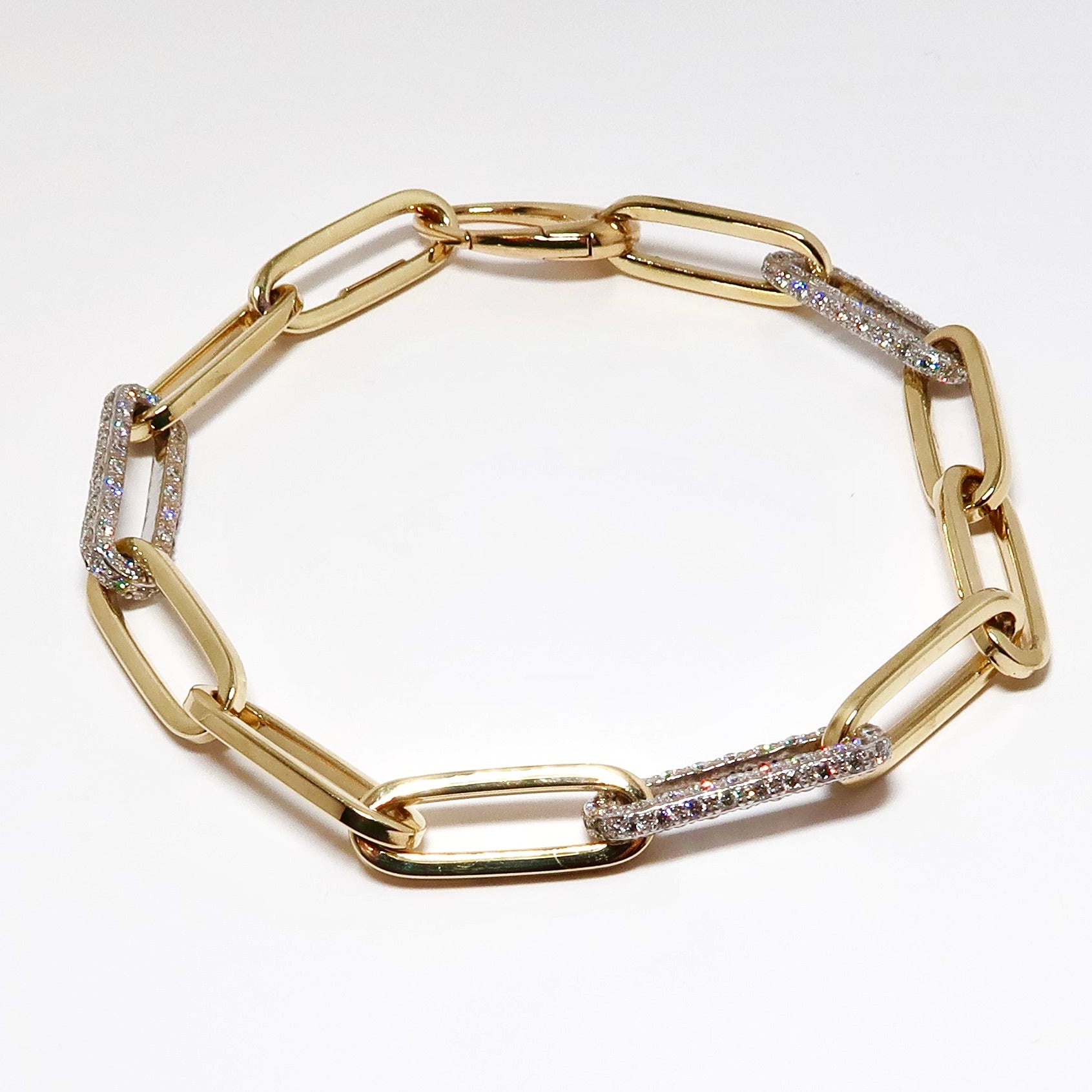 14k White & Yellow Gold Paperclip Bracelet with Diamonds
