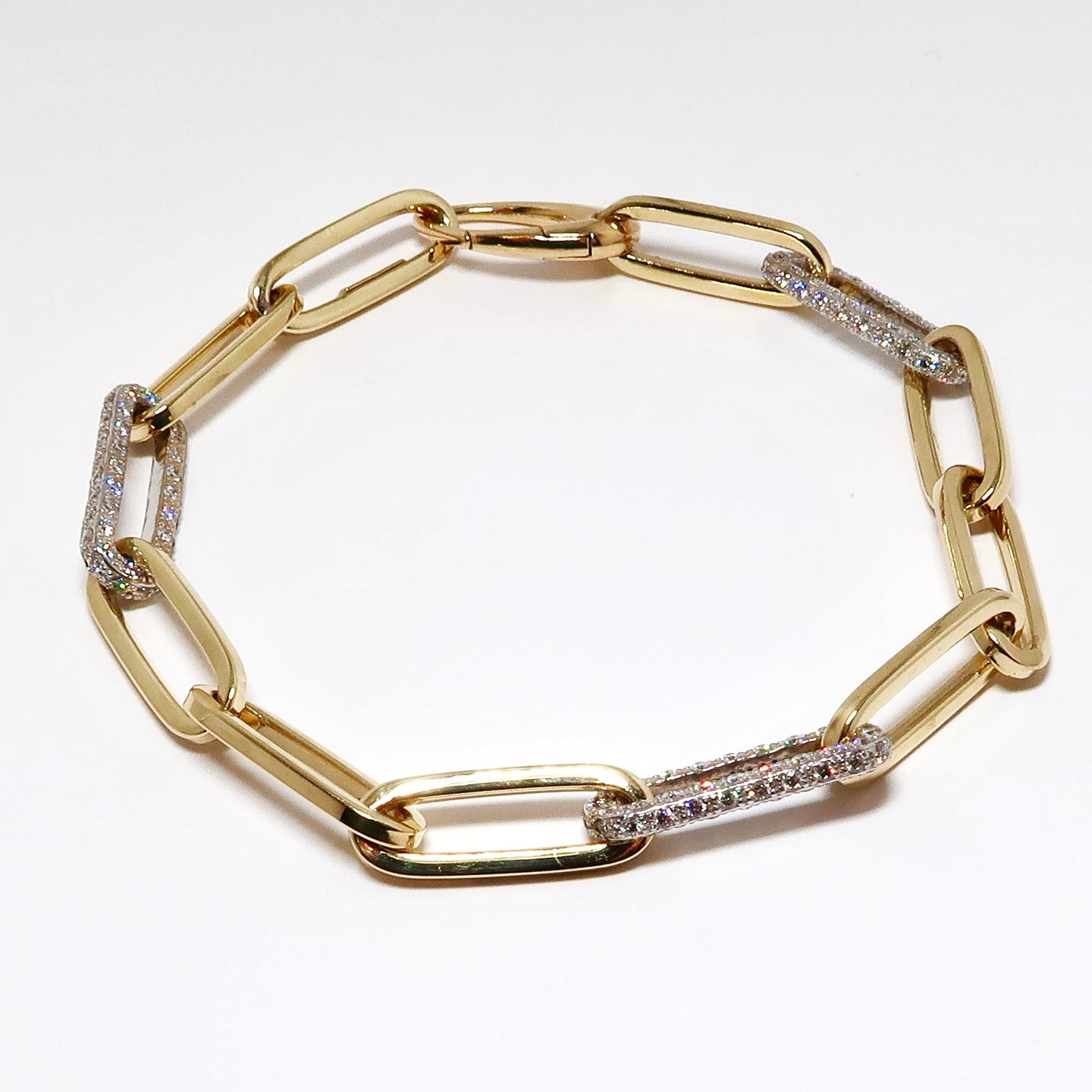 14k White & Yellow Gold Paperclip Bracelet with Diamonds