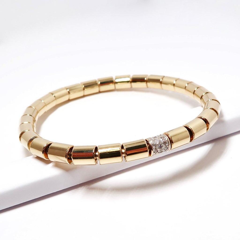 14k Yellow Gold Stretch Bracelet with Diamonds