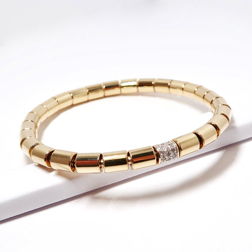 14k Yellow Gold Stretch Bracelet with Diamonds