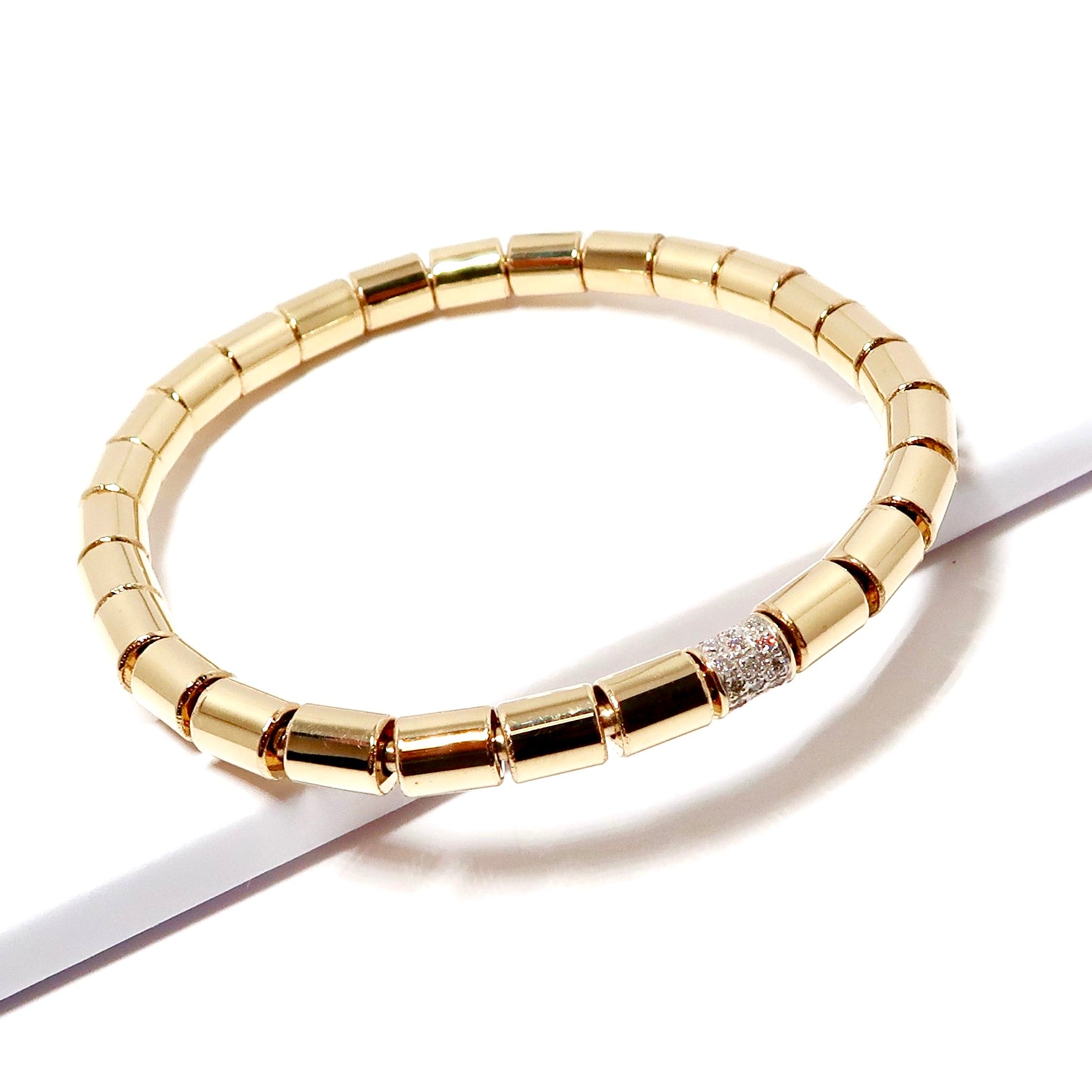 14k Yellow Gold Stretch Bracelet with Diamonds