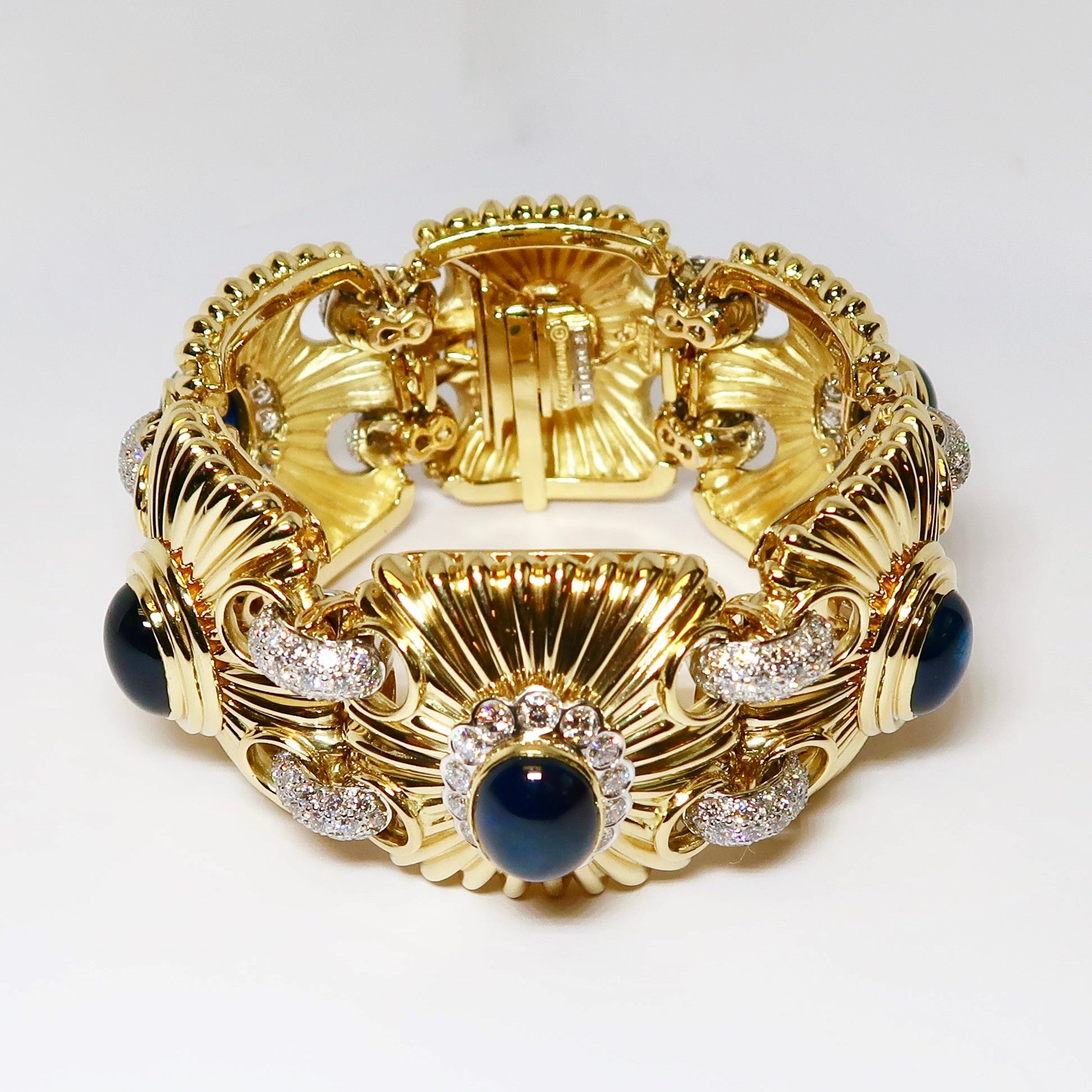 18k Yellow Gold, Platinum, Sapphire and Diamond Bracelet