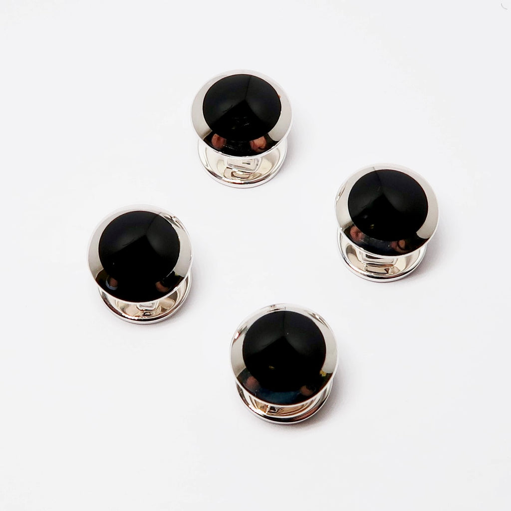 Round Shirt Studs, Sterling Silver + Onyx