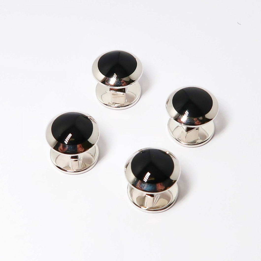 Round Shirt Studs, Sterling Silver + Onyx