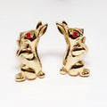 14k Yellow Gold Rabbit Cufflinks with Ruby Eyes