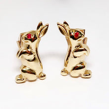 Load image into Gallery viewer, 14k Yellow Gold Rabbit Cufflinks with Ruby Eyes
