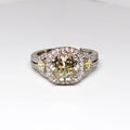 18k White Gold Diamond Ring, Cushion Cut, Fancy Yellow Diamond