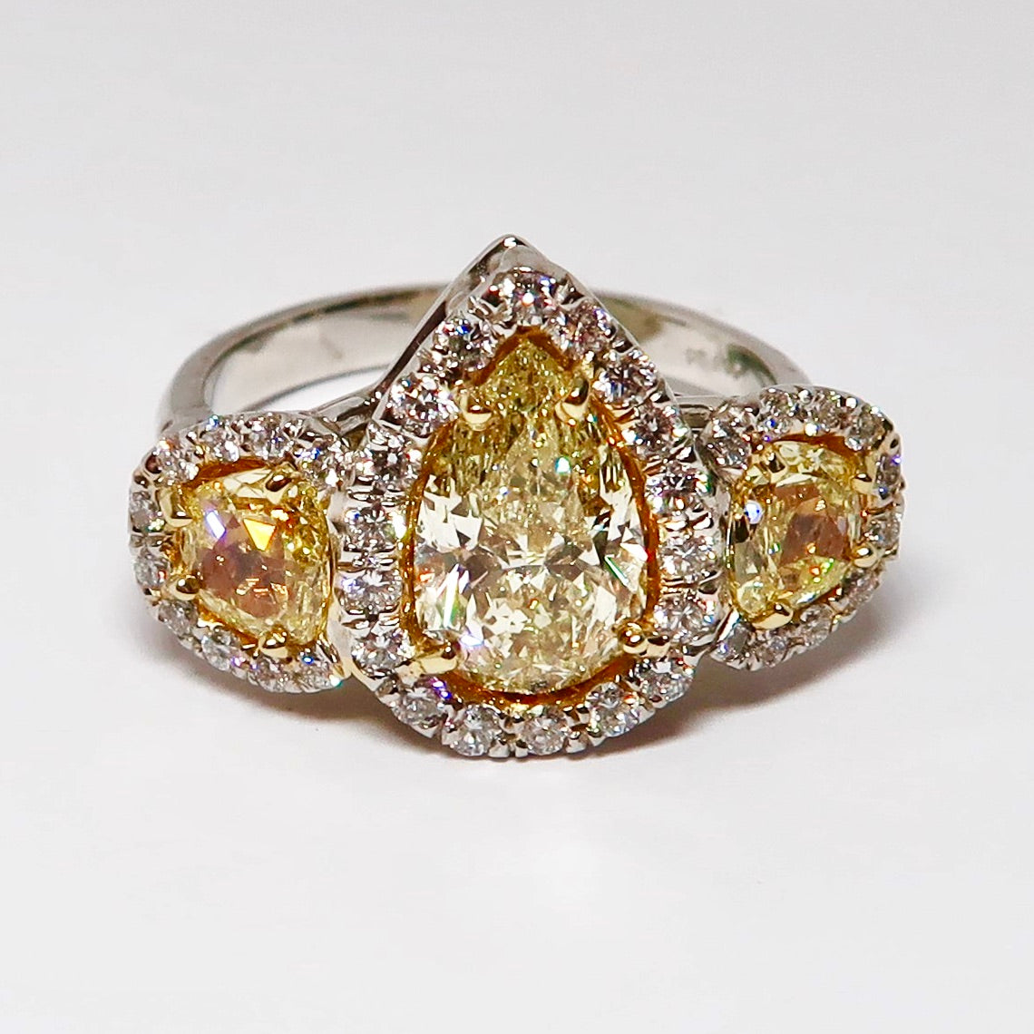 Platinum Diamond Ring, Pear Shape Fancy Light Yellow Diamonds