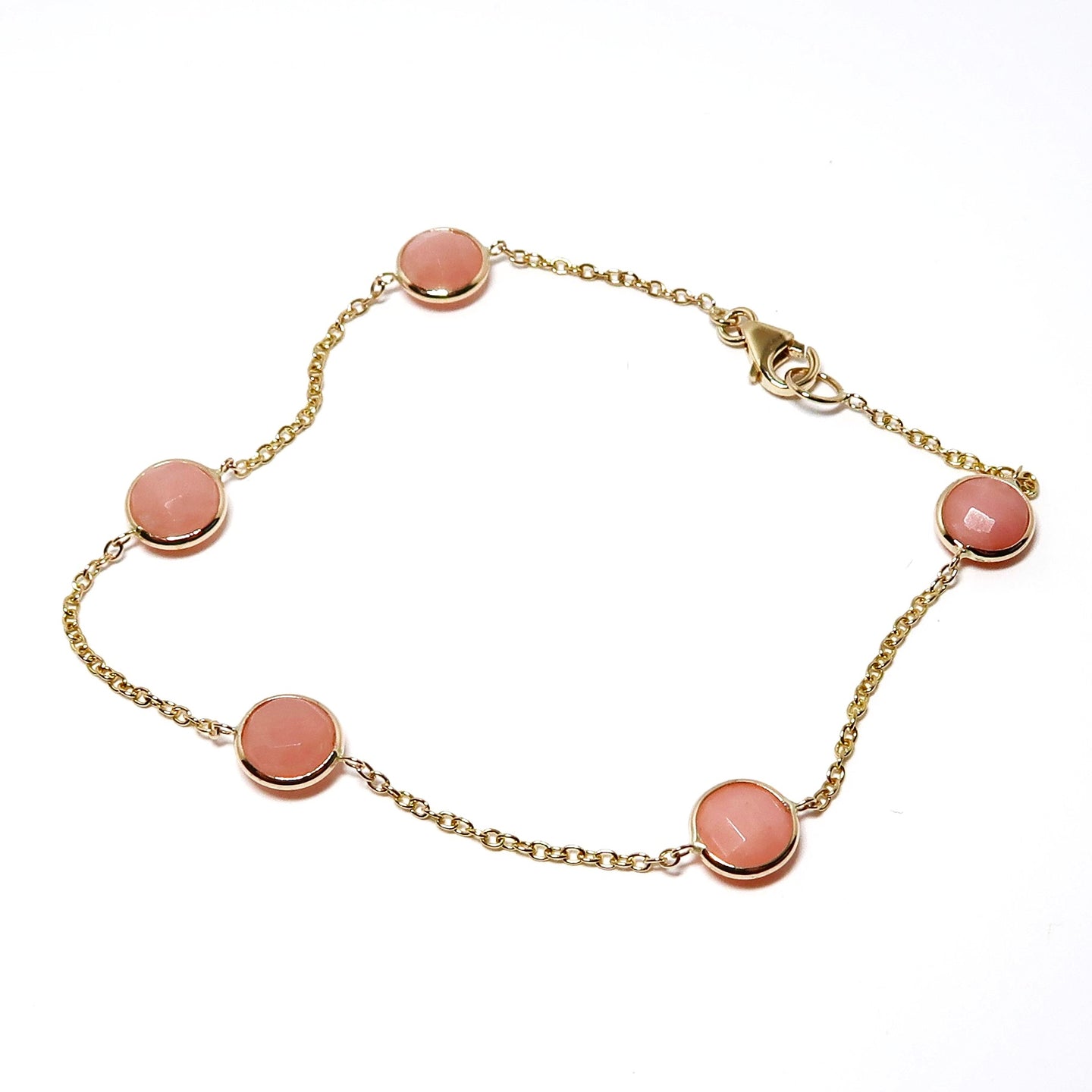 Gold Bracelet with 5 Pink Opals, 14k Yellow Gold