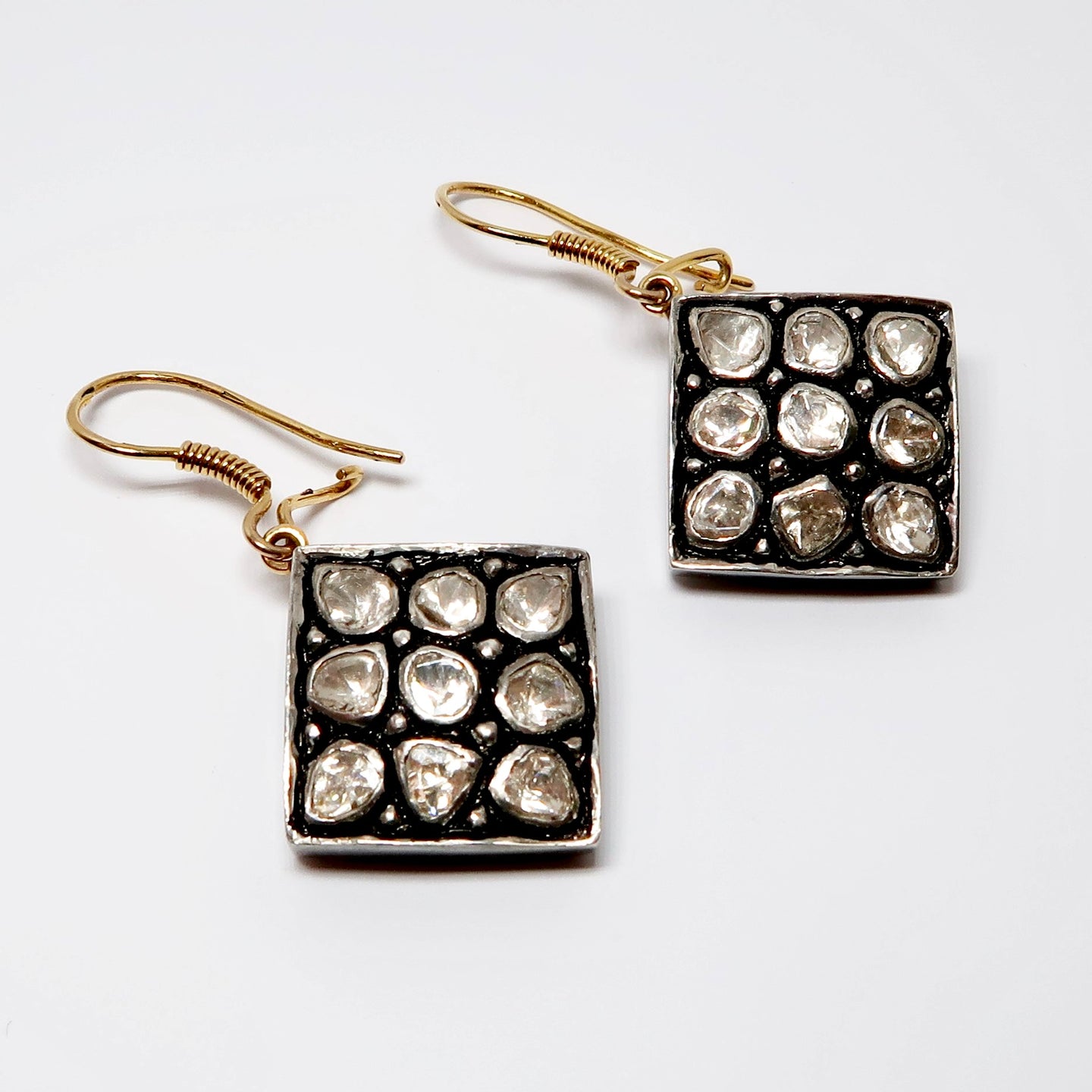 Diamond Earrings in 14k Yellow Gold & Sterling Silver