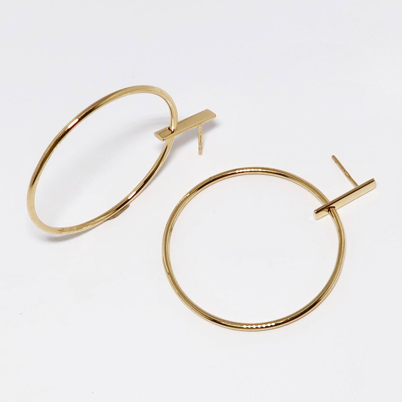 18k Yellow Gold, Slim Dangle, Round Hoop Earrings