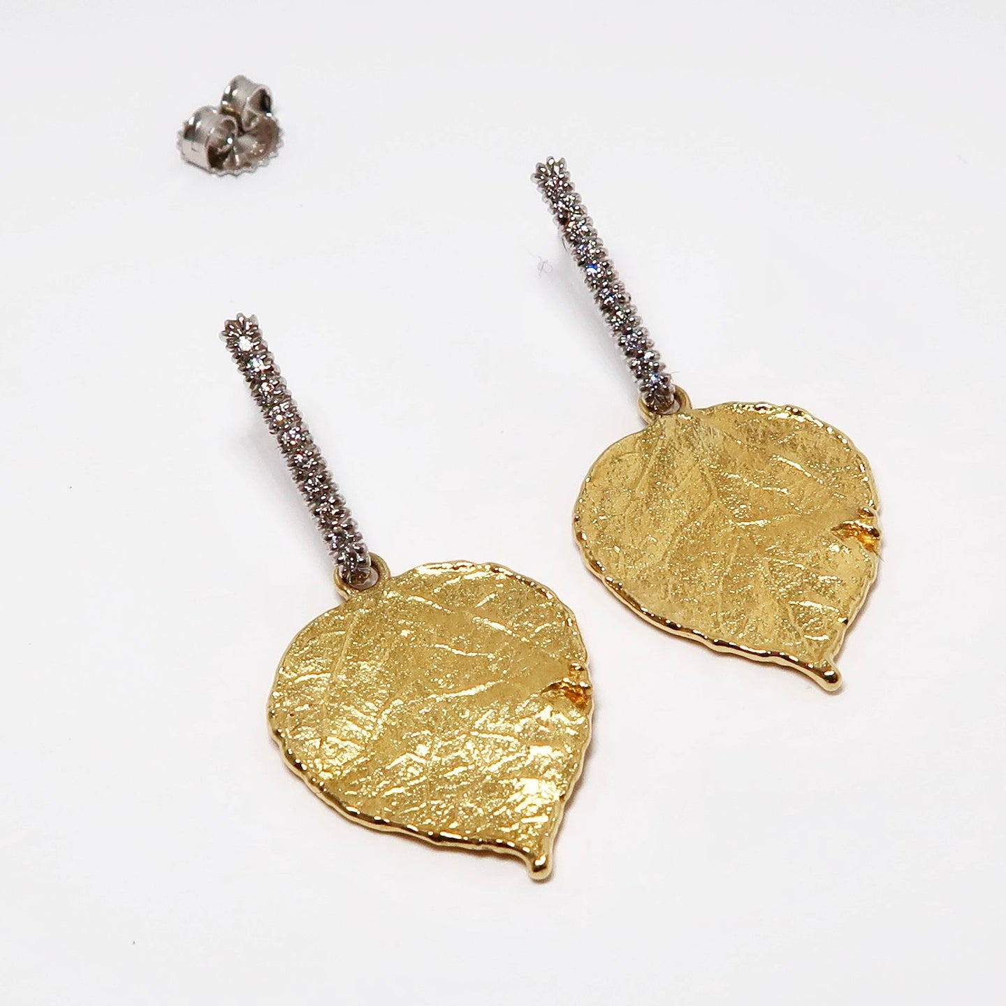 18k and 19k Yellow & White Gold Leaf Earrings