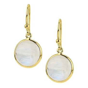 14k Yellow Gold Rainbow Moonstone Dangle Earring