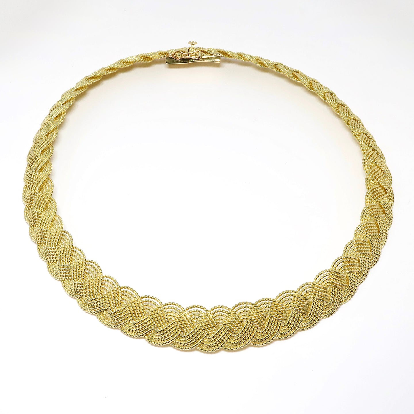 18k Yellow Gold Woven Necklace, Choker Length