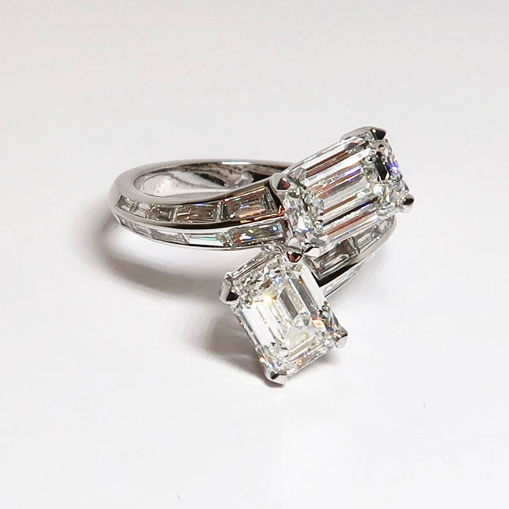 Emerald Cut Diamond Bypass Ring