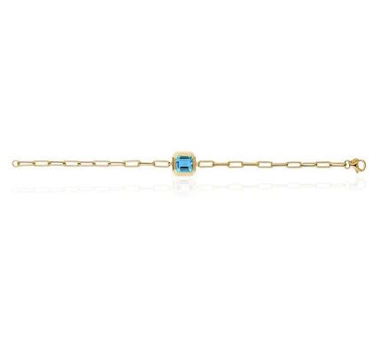 Blue Topaz Emerald Cut Bezel Set Bracelet