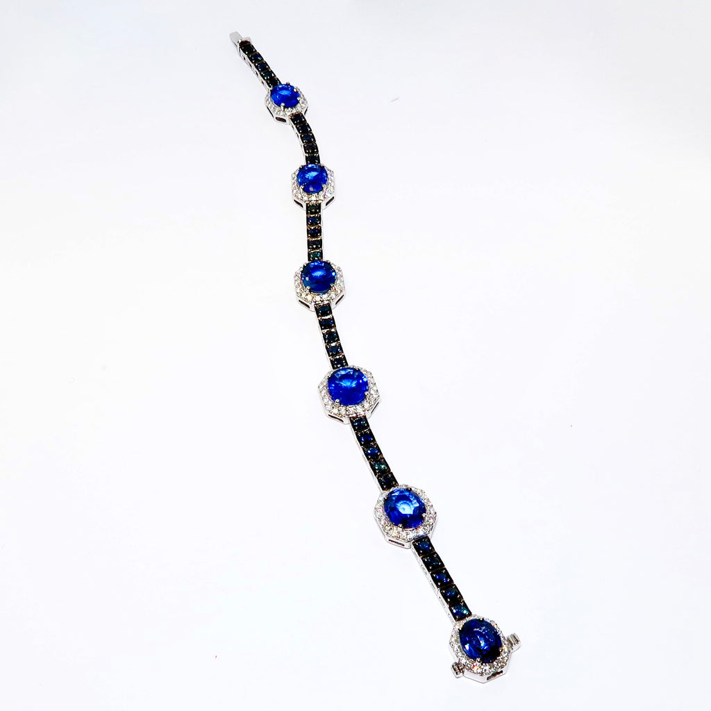 Faceted Oval Blue Sapphire Bracelet with Diamonds