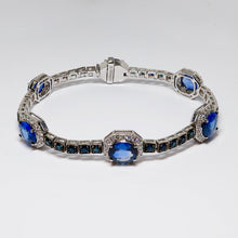 Load image into Gallery viewer, Faceted Oval Blue Sapphire Bracelet with Diamonds
