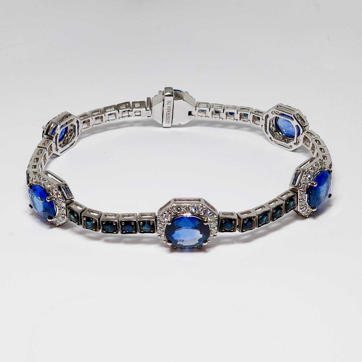 Faceted Oval Blue Sapphire Bracelet with Diamonds