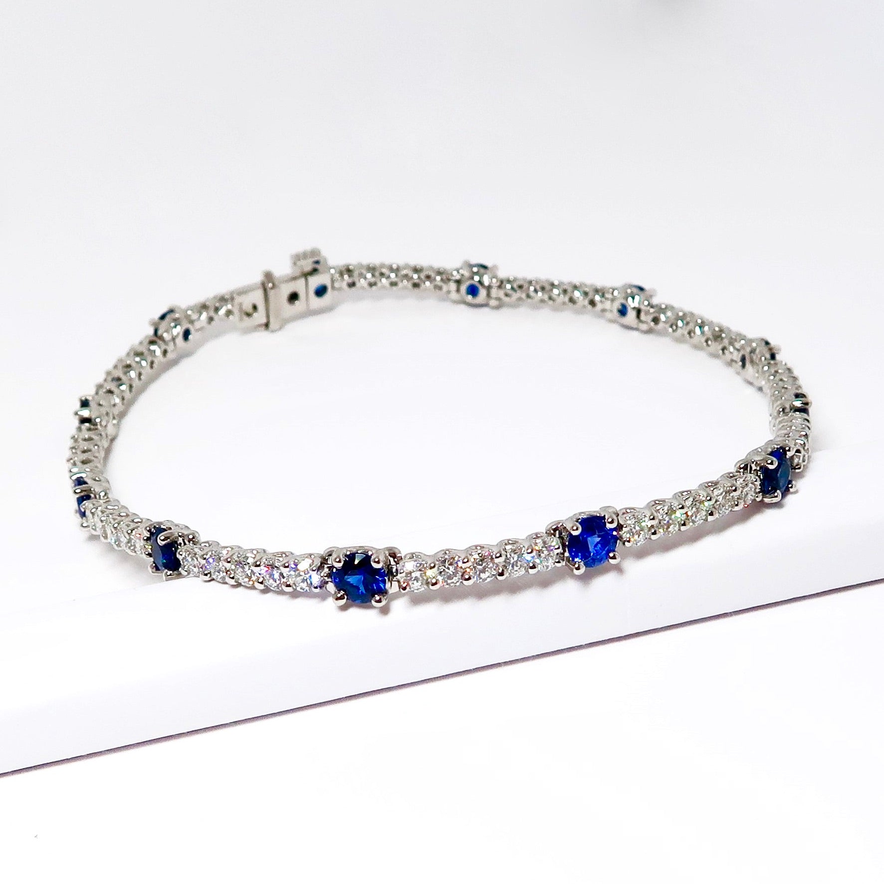 Sapphire & Diamond Bracelet, 55 Round Diamonds