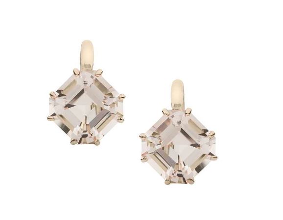 Rock Crystal Square Emerald Cut Earrings on French Wire in 18k Yellow Gold