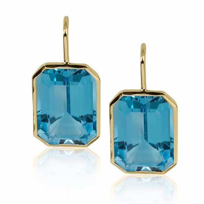 Blue Topaz 20 X14MM Emerald Cut Earrings on French Wire
