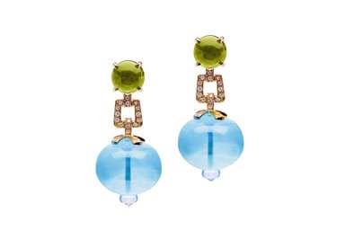 Blue Topaz Bead & 8MM Peridot Cab with Diamond Earrings