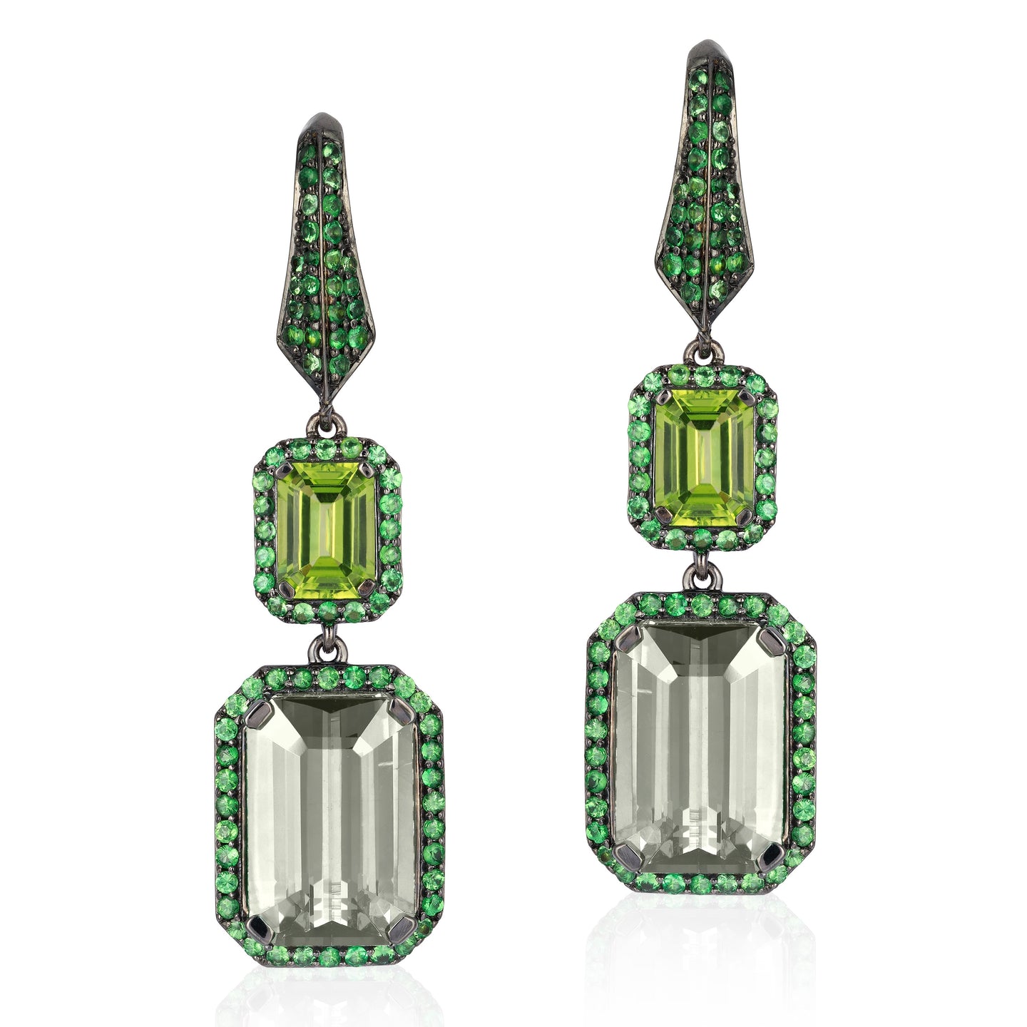 Peridot and Presiolite with Tsavorite Earrings in 18k Yellow Gold