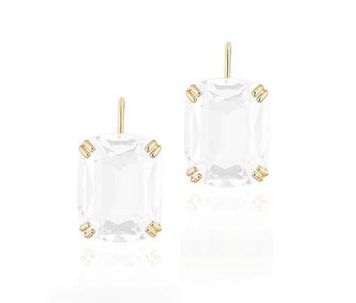 Moon Quartz Cushion Earrings on Wire in 18K Yellow Gold