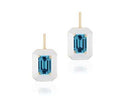 London Blue Topaz Emerald Cut Earrings with White Enamel