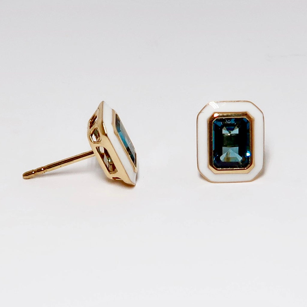 London Blue Topaz Emerald Cut Stud Earrings