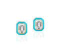 Rock Crystal Emerald Cut Stud Earrings With Turquoise Enamel