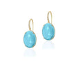 Oval Disc Blue Topaz Drop Earrings With Diamond
