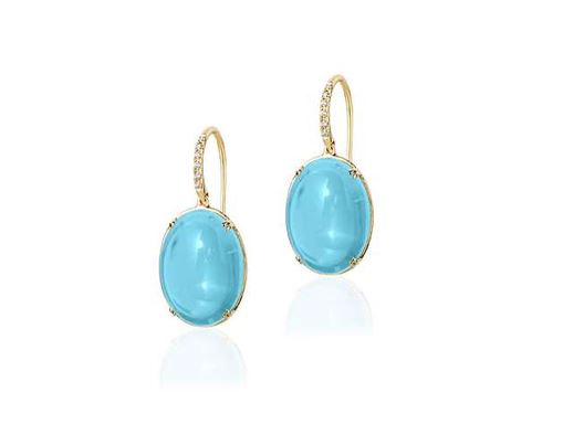 Oval Disc Blue Topaz Drop Earrings With Diamond
