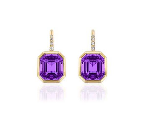 Assher Cut Amethyst Earrings on Wire With Diamonds