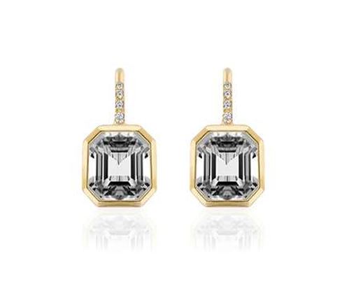 Assher Cut Rock Crystal Earrings on Wire With Diamonds