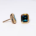 London Blue Topaz Emerald Cut Bezel Set Studs
