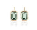 Prasiolite Emerald Cut Bezel Set Earring on Wire in 18k Yellow Gold